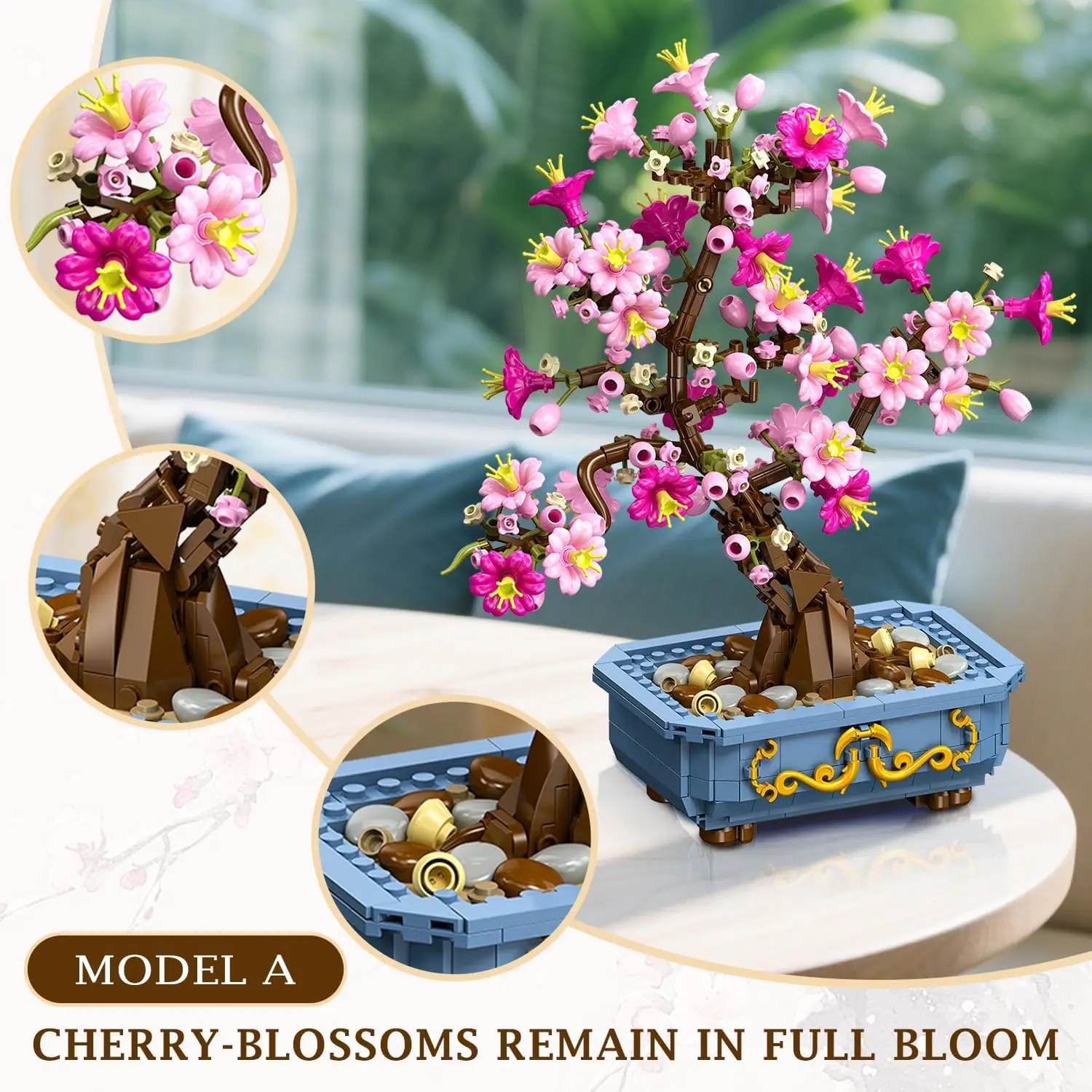 HOGOKIDS Flower Cherry Blossom Building Set 2 in 1 Bonsai Tree for Kids 8+ Artificial Botanicals Building Blocks Home Office Decor 775PCS Flowers Plants Birthday Christmas Gift for Adults Teens Girls