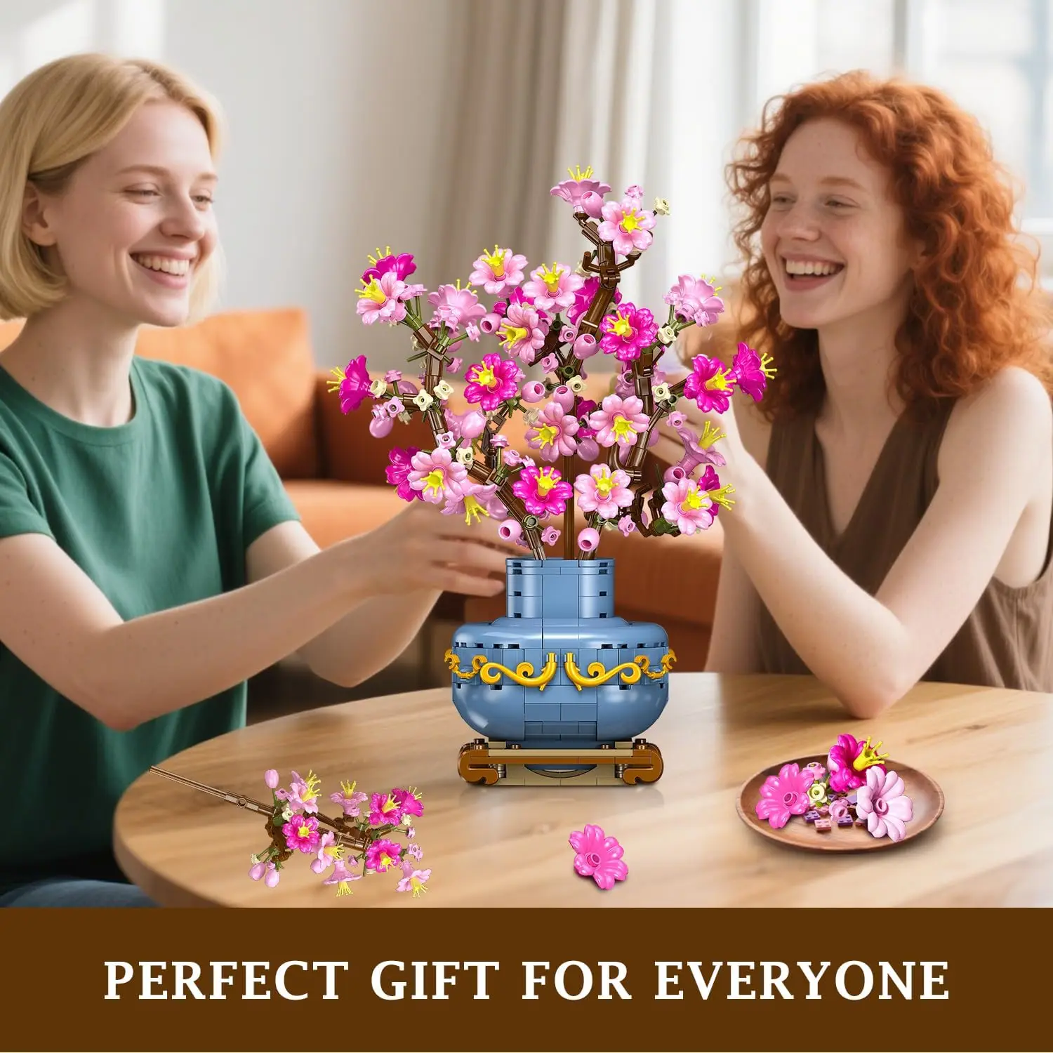 HOGOKIDS Flower Cherry Blossom Building Set 2 in 1 Bonsai Tree for Kids 8+ Artificial Botanicals Building Blocks Home Office Decor 775PCS Flowers Plants Birthday Christmas Gift for Adults Teens Girls