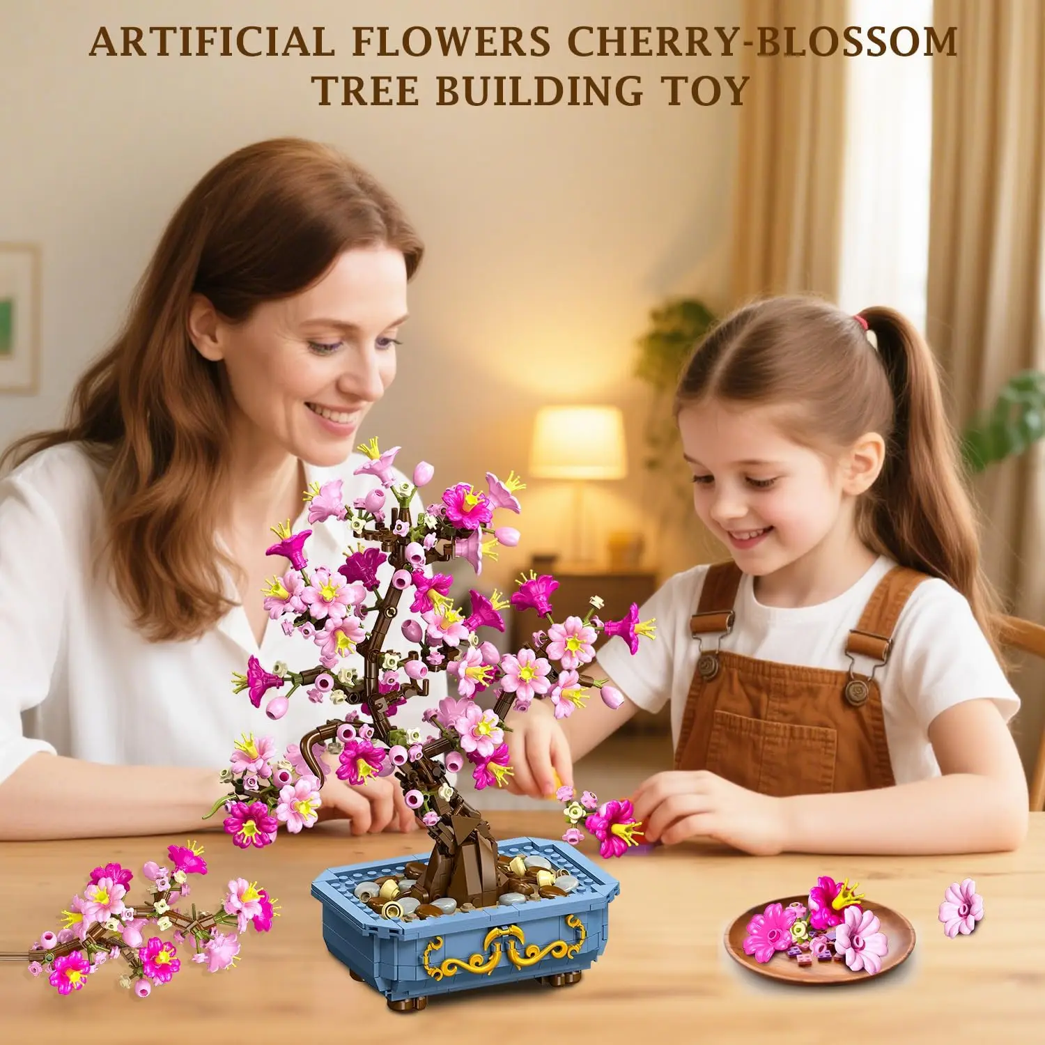 HOGOKIDS Flower Cherry Blossom Building Set 2 in 1 Bonsai Tree for Kids 8+ Artificial Botanicals Building Blocks Home Office Decor 775PCS Flowers Plants Birthday Christmas Gift for Adults Teens Girls