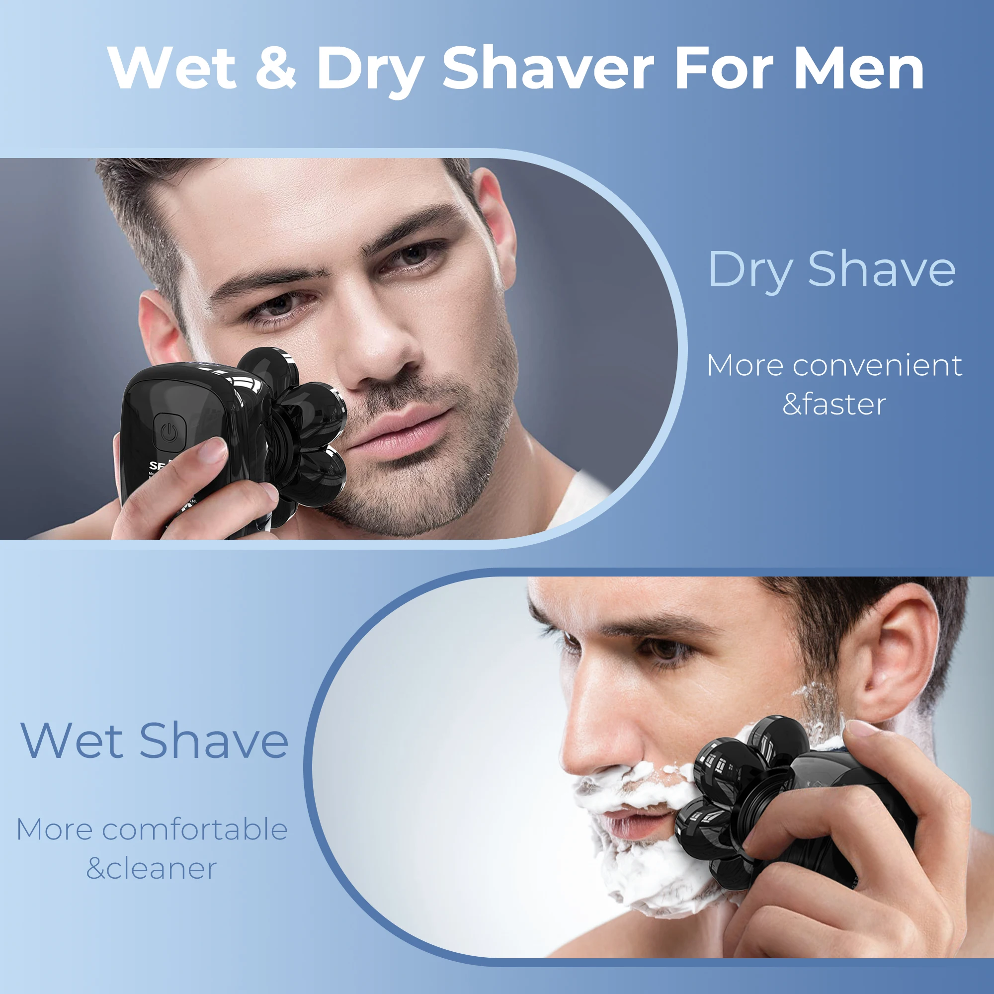 Head Shavers for Bald Men,6-in-1 Upgraded Electric Razor,IPX7 Waterproof Shaving Grooming Kit,Hair Clipper,Wet & Dry, IPX7 Waterproof, Beard and Nose Hair Trimmer Care Kit