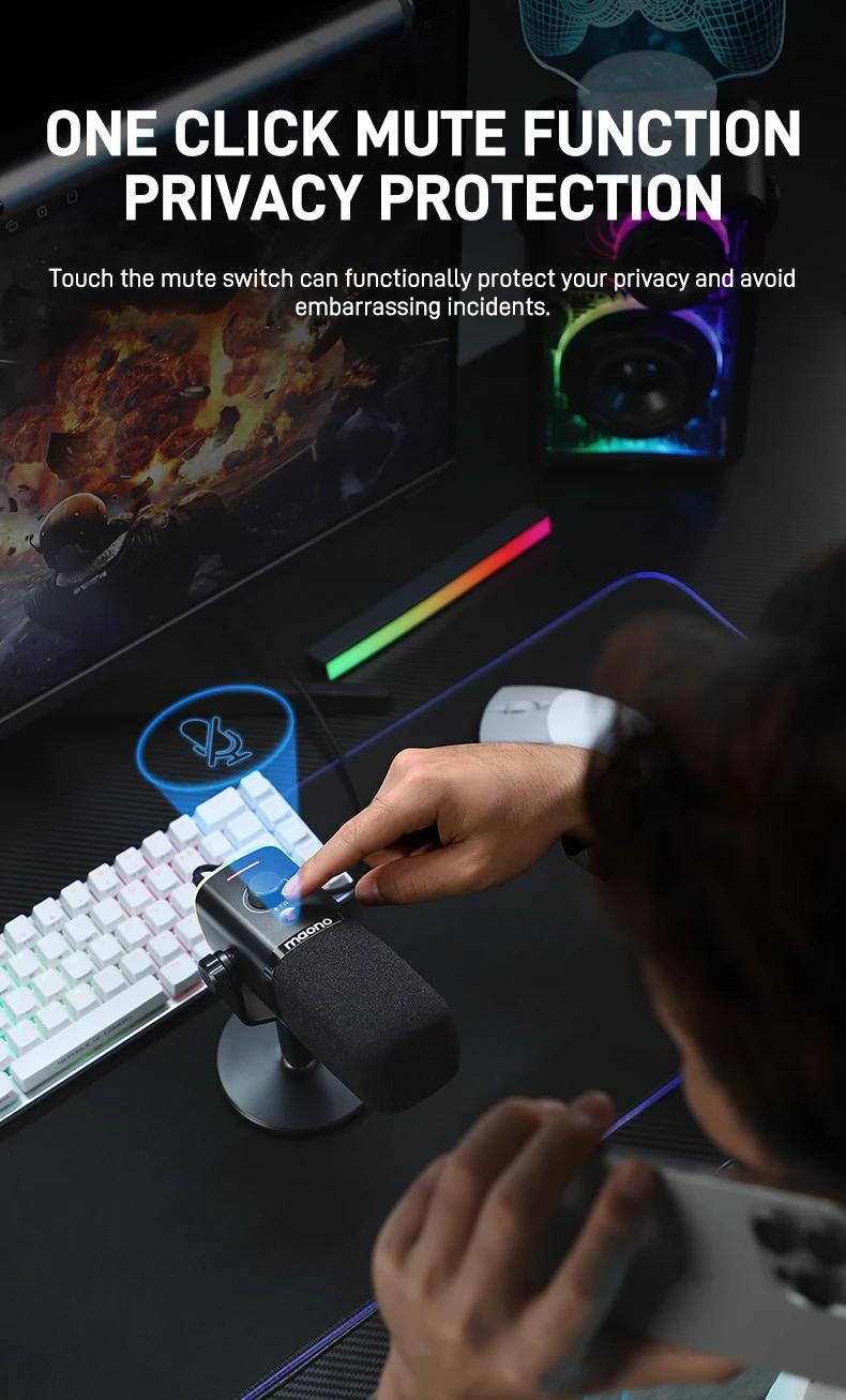 MAONO PD100X Dynamic Microphone. Software Noise Reduction Included. RGB Gaming Mic. Enhances Gaming Experience. Ideal for Record