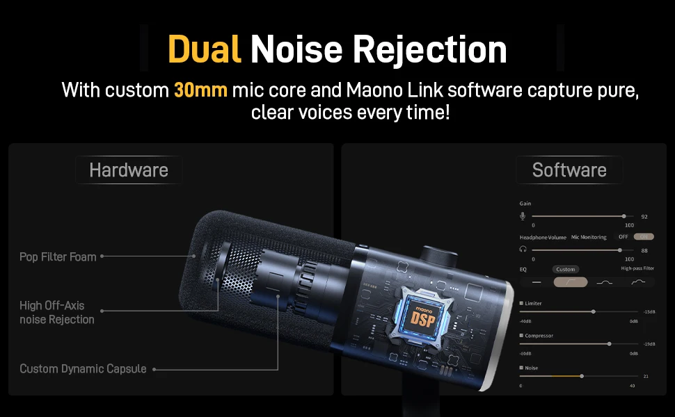 MAONO PD100X Dynamic Microphone. Software Noise Reduction Included. RGB Gaming Mic. Enhances Gaming Experience. Ideal for Record