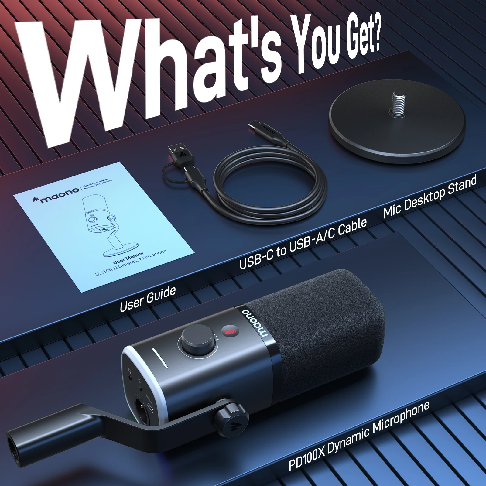 MAONO PD100X Dynamic Microphone. Software Noise Reduction Included. RGB Gaming Mic. Enhances Gaming Experience. Ideal for Record