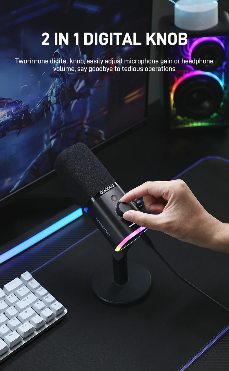 MAONO PD100X Dynamic Microphone. Software Noise Reduction Included. RGB Gaming Mic. Enhances Gaming Experience. Ideal for Record