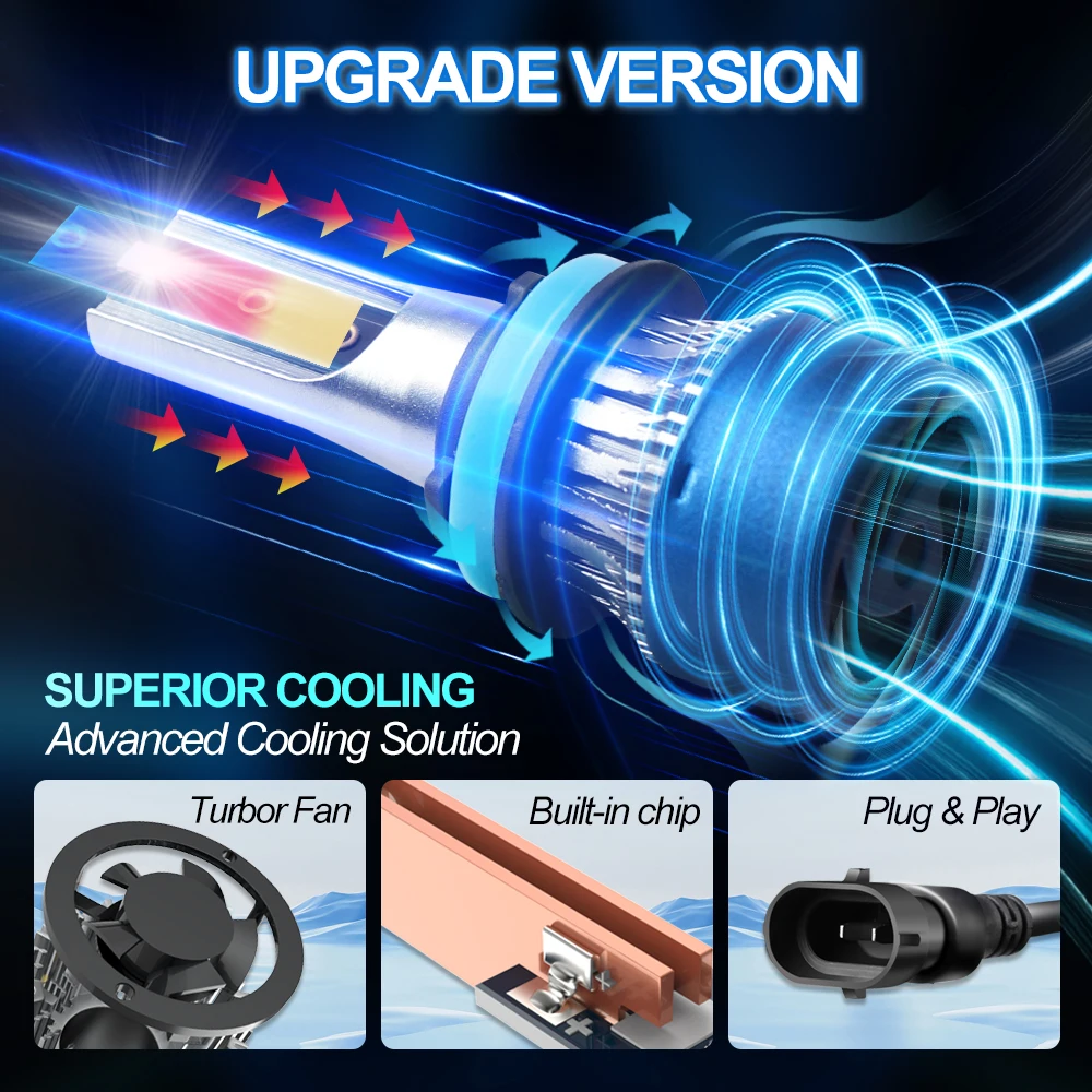 Roadsun H11 Car LED Headlight Bulbs 120W 22000LM CANBUS Super Bright H8 H9 High/Low Beam LED Car Headlamps 6000K DC12V 3570 CSP Chips Auto Light Bulbs Universal Fit For Car Motors