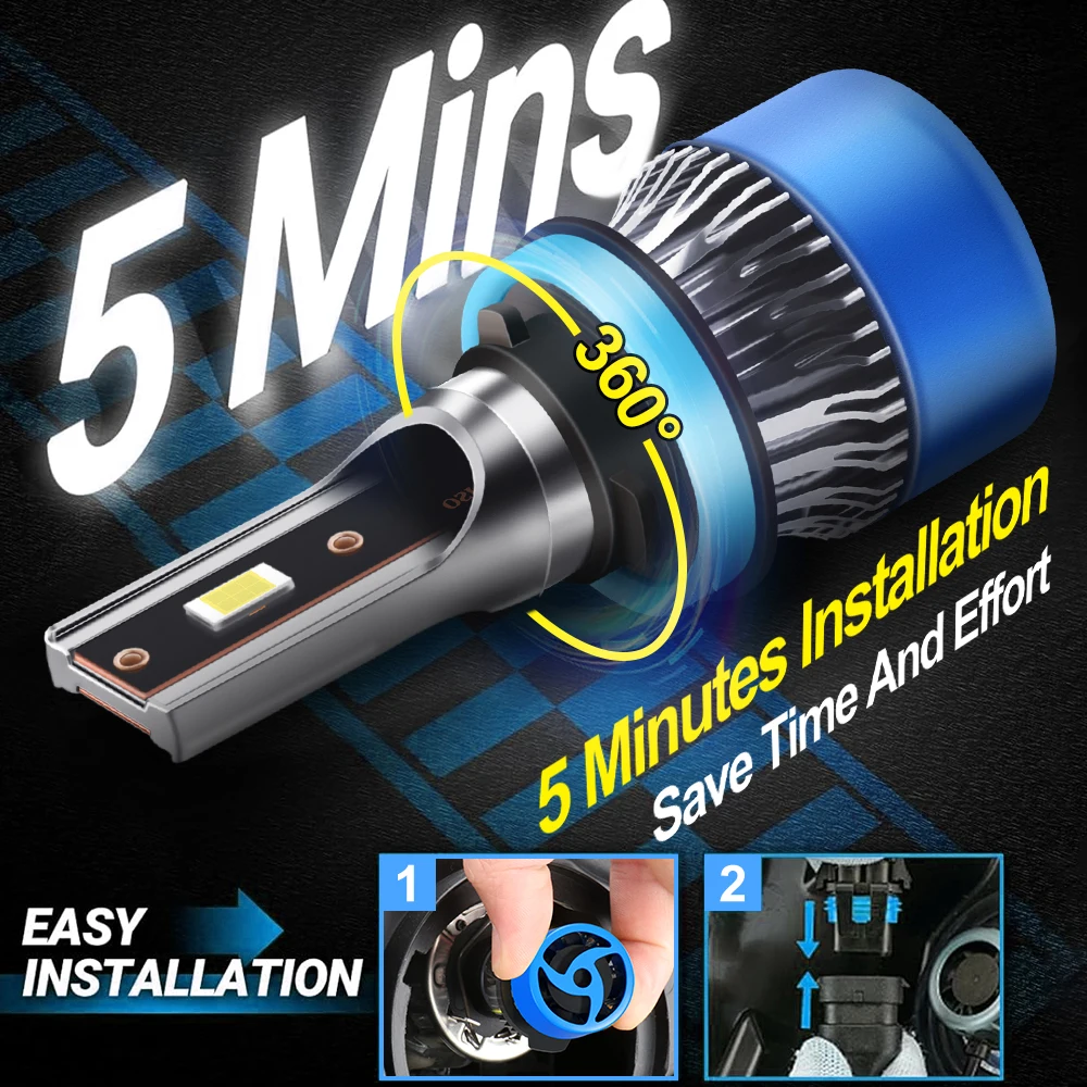 Roadsun H11 Car LED Headlight Bulbs 120W 22000LM CANBUS Super Bright H8 H9 High/Low Beam LED Car Headlamps 6000K DC12V 3570 CSP Chips Auto Light Bulbs Universal Fit For Car Motors