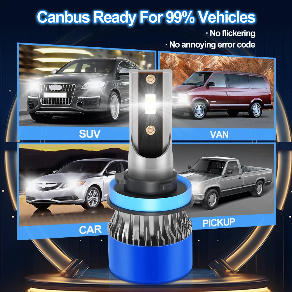 Roadsun H11 Car LED Headlight Bulbs 120W 22000LM CANBUS Super Bright H8 H9 High/Low Beam LED Car Headlamps 6000K DC12V 3570 CSP Chips Auto Light Bulbs Universal Fit For Car Motors
