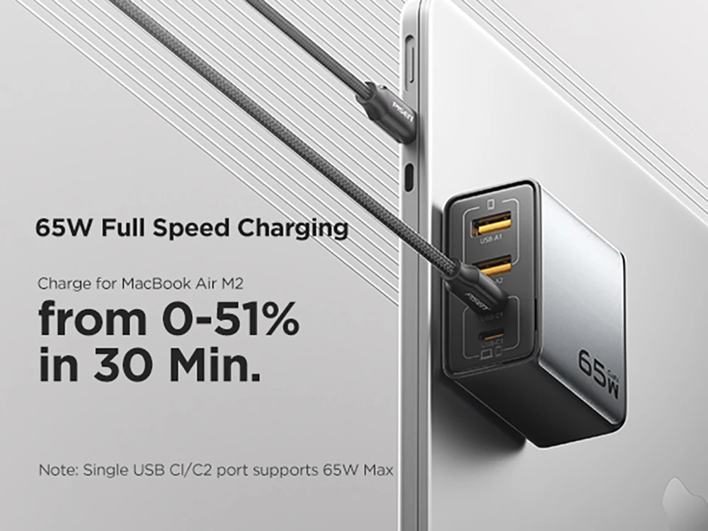 PISEN 65W GaN Charger Type C PD Charger 4-Port USB-A/C Charger PD3.0 QC4.0 PPS Portable Fast Charger For IPhone/ Laptop/ Samsung