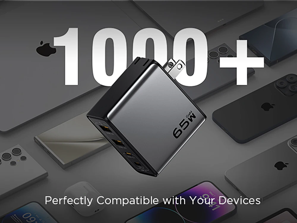 PISEN 65W GaN Charger Type C PD Charger 4-Port USB-A/C Charger PD3.0 QC4.0 PPS Portable Fast Charger For IPhone/ Laptop/ Samsung