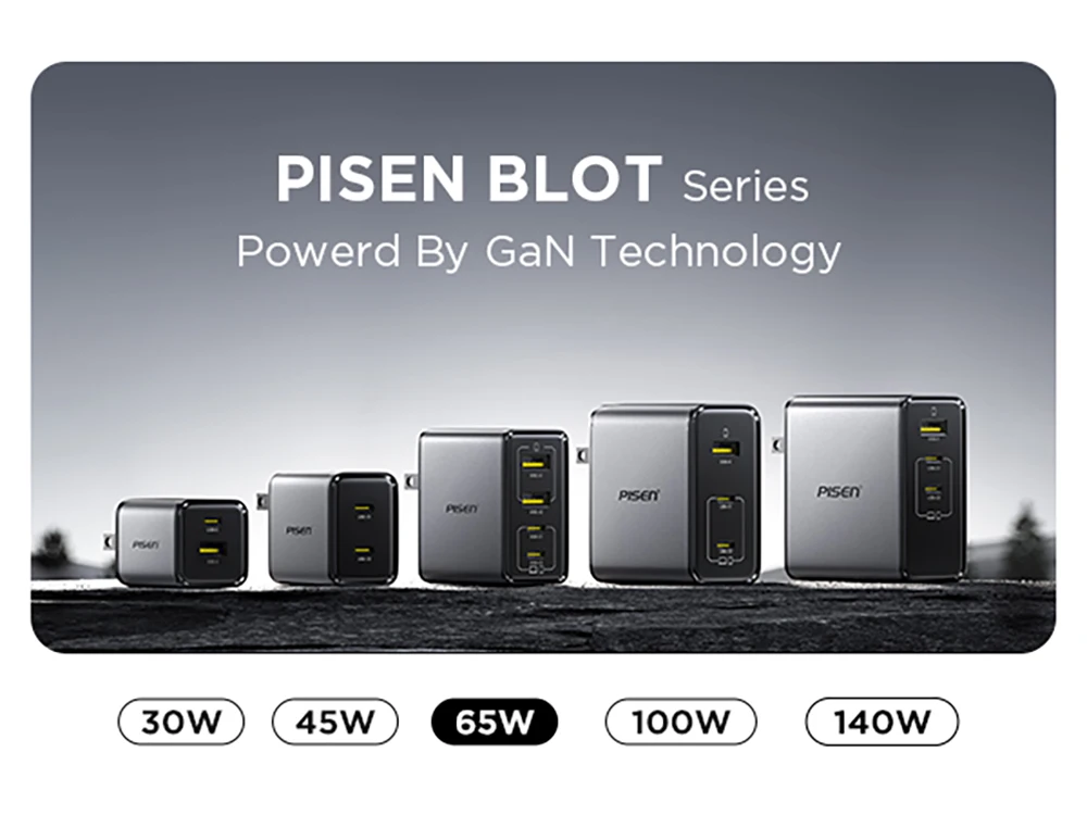PISEN 65W GaN Charger Type C PD Charger 4-Port USB-A/C Charger PD3.0 QC4.0 PPS Portable Fast Charger For IPhone/ Laptop/ Samsung