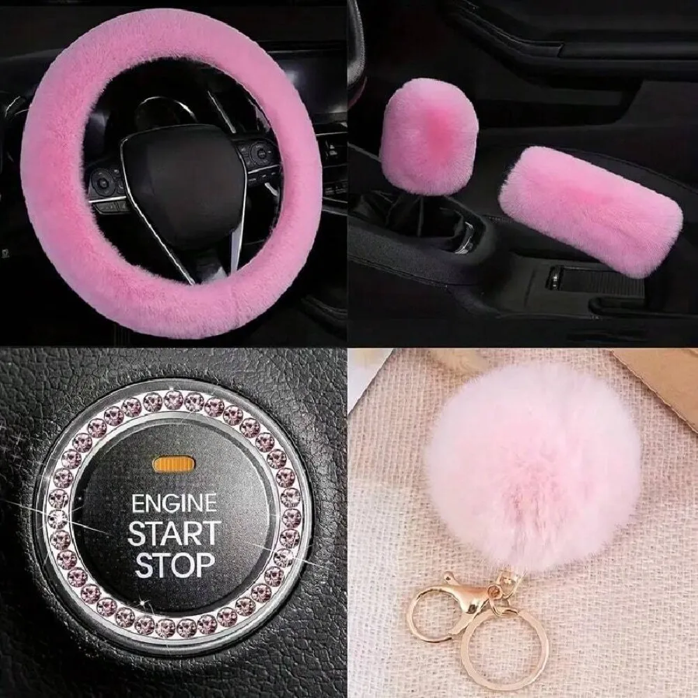 37 Piece Luxury Car Parts Set - Premium Polyester Interior Kit With Goddess Plush Pendant, Universal Steering Wheel Cover, Handbrake Gear Cover, Coasters, Decorative Lines, Etc. - Enhancing Your Vehicle Style And Comforthicles Style And Comfort