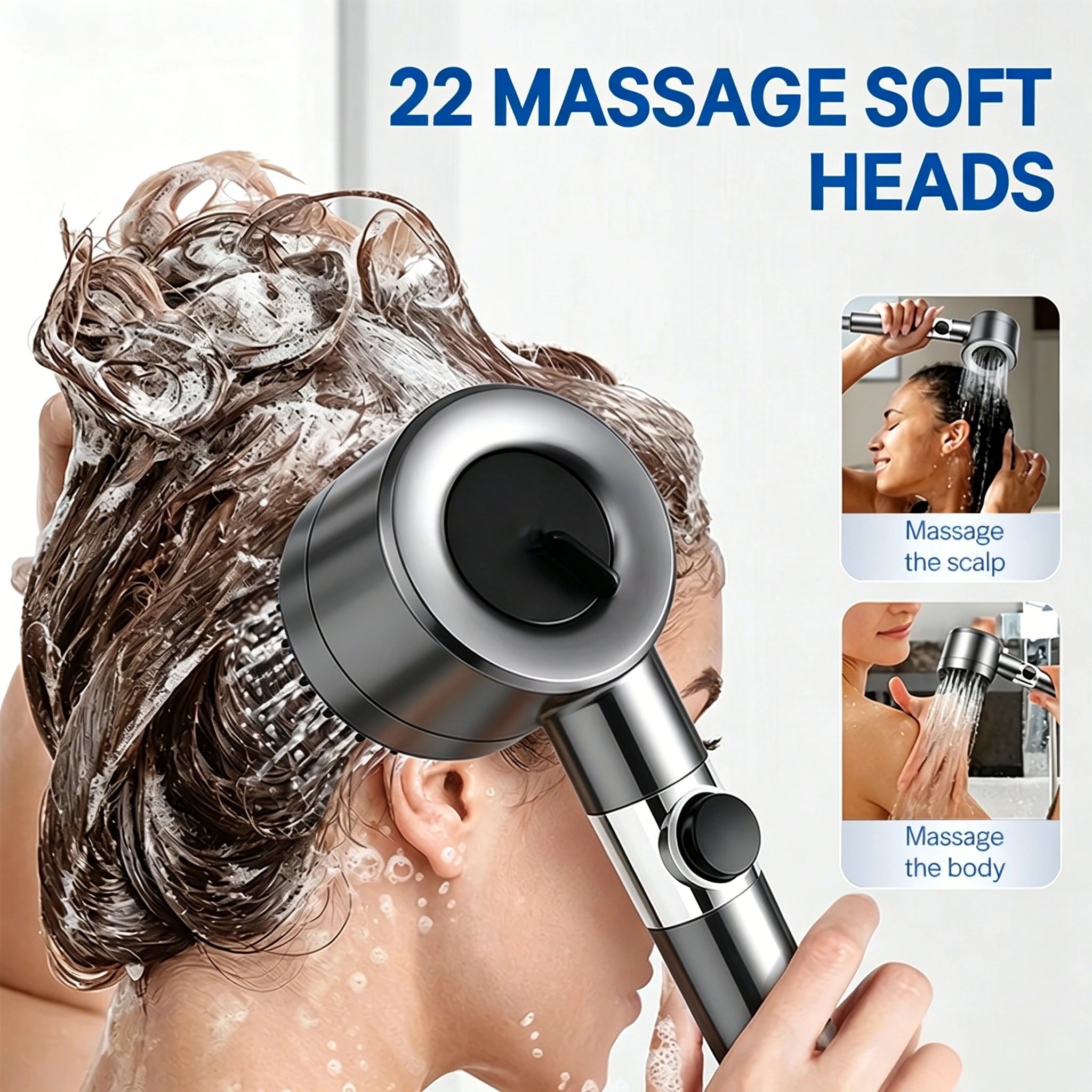 4-Setting Adjustable High-Pressure Handheld Shower Set—Featuring a Water-Saving Design and ABS Construction; Offers Adjustable Spray Modes and Easy-To-Clean Nozzles; Suitable for Bathrooms.