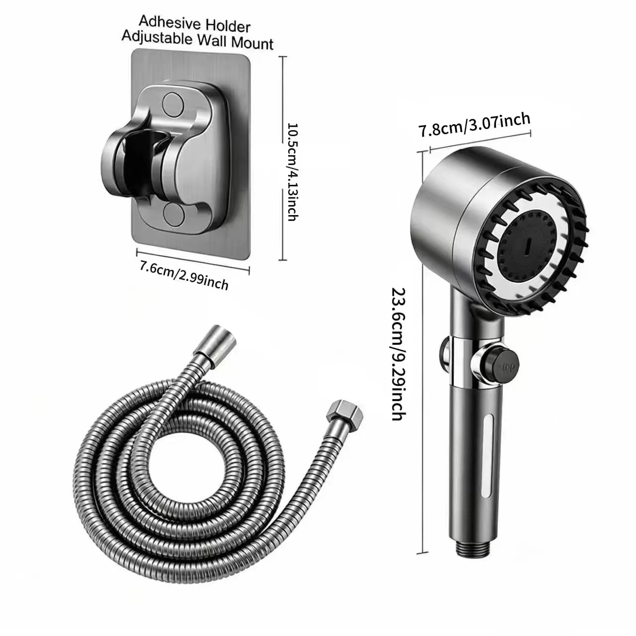 4-Setting Adjustable High-Pressure Handheld Shower Set—Featuring a Water-Saving Design and ABS Construction; Offers Adjustable Spray Modes and Easy-To-Clean Nozzles; Suitable for Bathrooms.