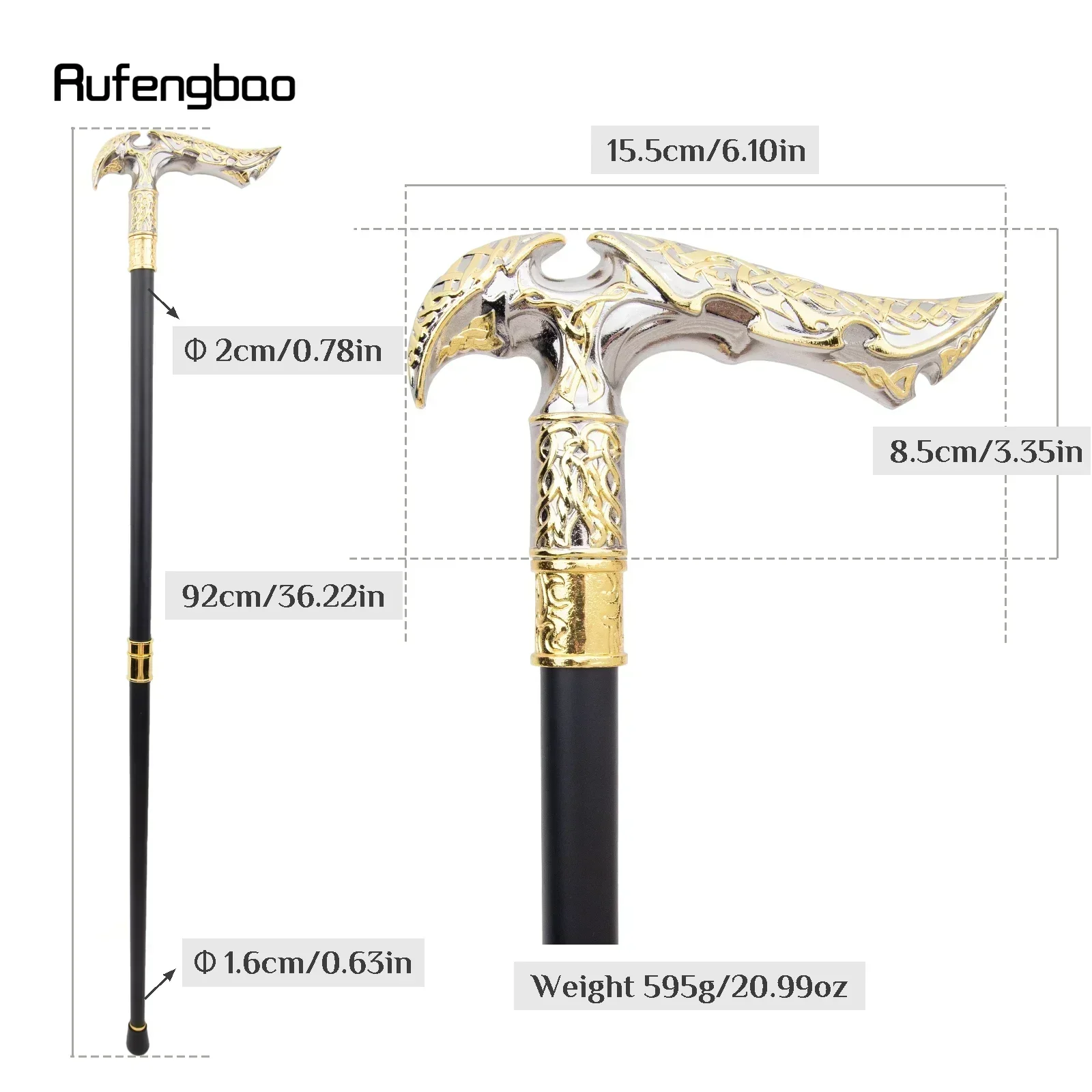 Golden White Luxury Curve Flower Walking Cane Fashion Decorative Walking Stick Gentleman Elegant Cosplay Cane Knob Crosier 92cm
