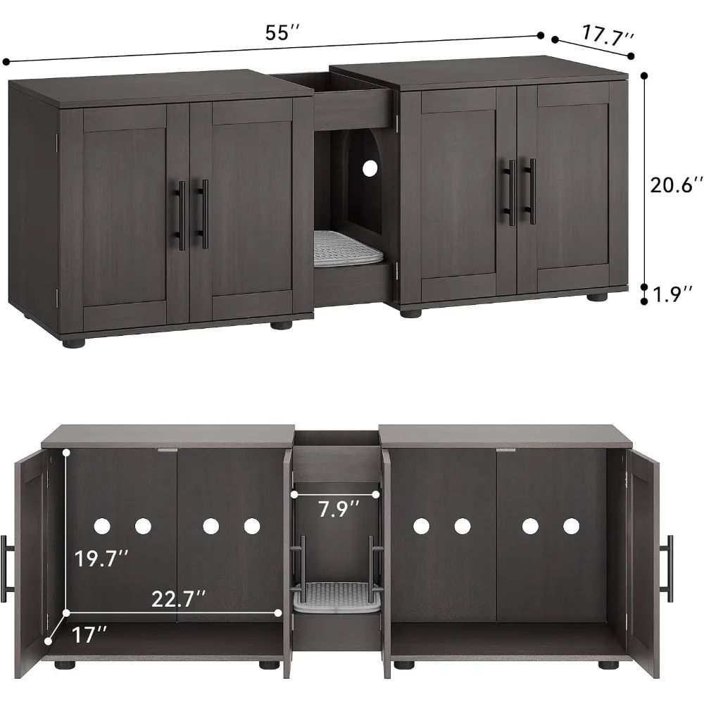 Garvee Hidden Litter Box Enclosure Furniture for 2 Cats Wooden Enclosed Storage Organizer Cat Litter Box Furniture Hidden Washroom Cat House Cat