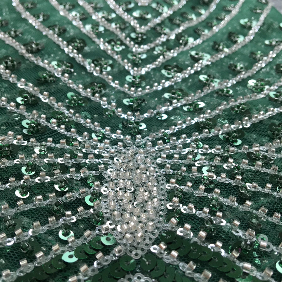 SJD LACE French Beaded Sequined Lace Fabric 5 Yards Nigerian Tulle Mesh Cloth For African Women Sewing Wedding Prom Party Evening Gown DIY Dress Material 3736