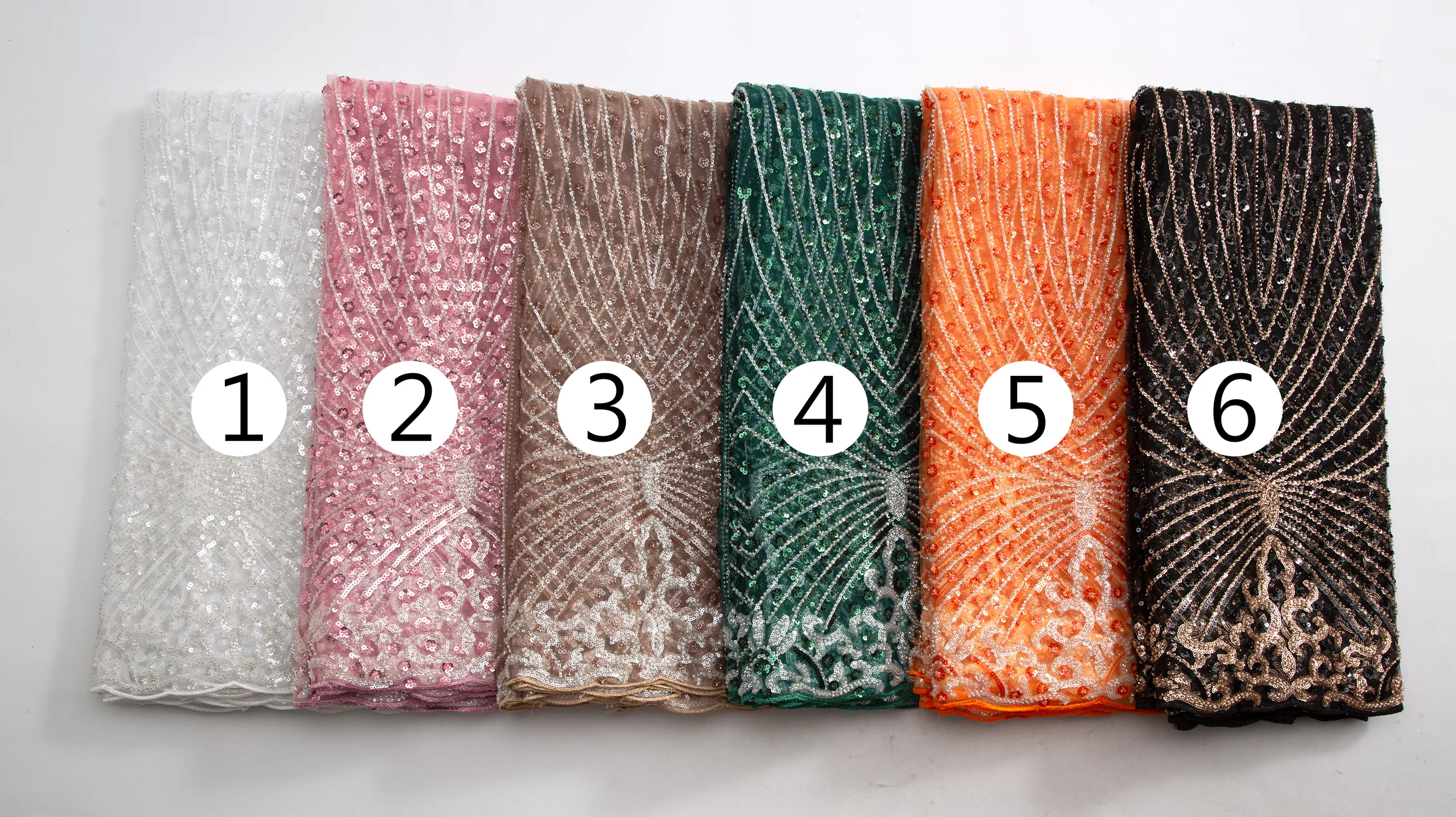 SJD LACE French Beaded Sequined Lace Fabric 5 Yards Nigerian Tulle Mesh Cloth For African Women Sewing Wedding Prom Party Evening Gown DIY Dress Material 3736