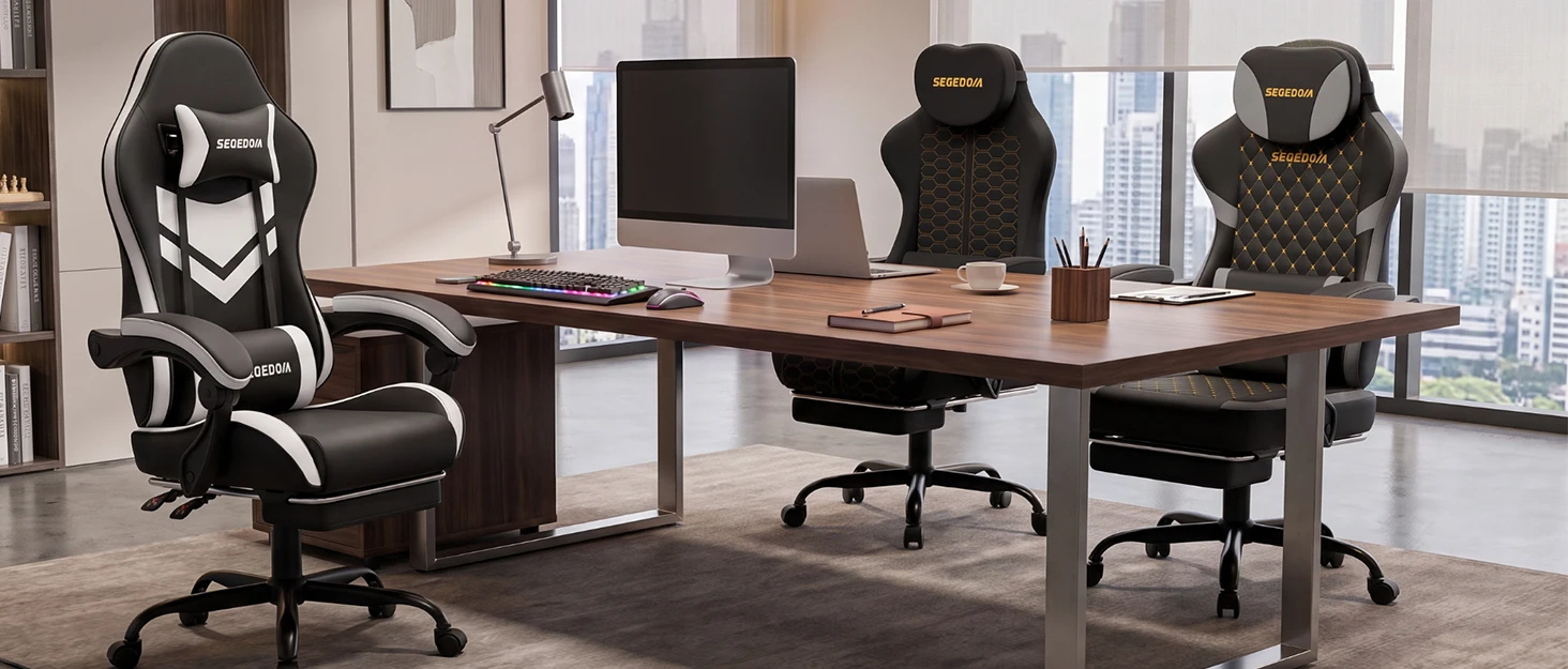 Gaming Chair with Footrest & Massage Lumbar Support, PU Leather Ergonomic High Back Swivel Height Adjustable Chair for Adults, Office Gaming, 300 lbs (Black Blue)