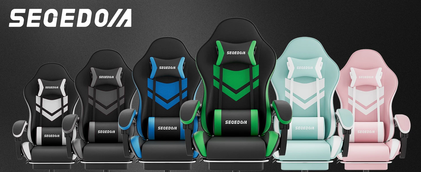 Gaming Chair with Footrest & Massage Lumbar Support, PU Leather Ergonomic High Back Swivel Height Adjustable Chair for Adults, Office Gaming, 300 lbs (Black Blue)