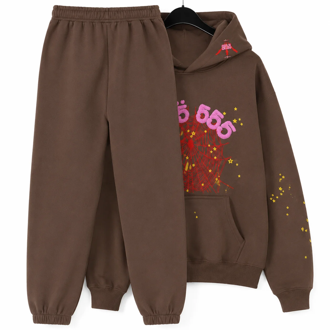 Men's and women's street punk oversized hooded sweatshirt sets, spider web rhinelstone hooded sweatshirts, hip-hop fashion letter aesthetic sweatshirts, gender neutral sets, couple sets