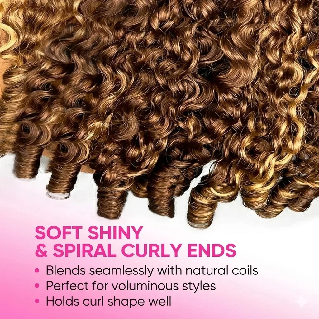 30 Inch Highlight Burmese Curly Half Wig Human Hair Wear and Go Wigs P4/27 Omber Brown to Honey Blonde 3-in-1 Machine Curly Wig For Women