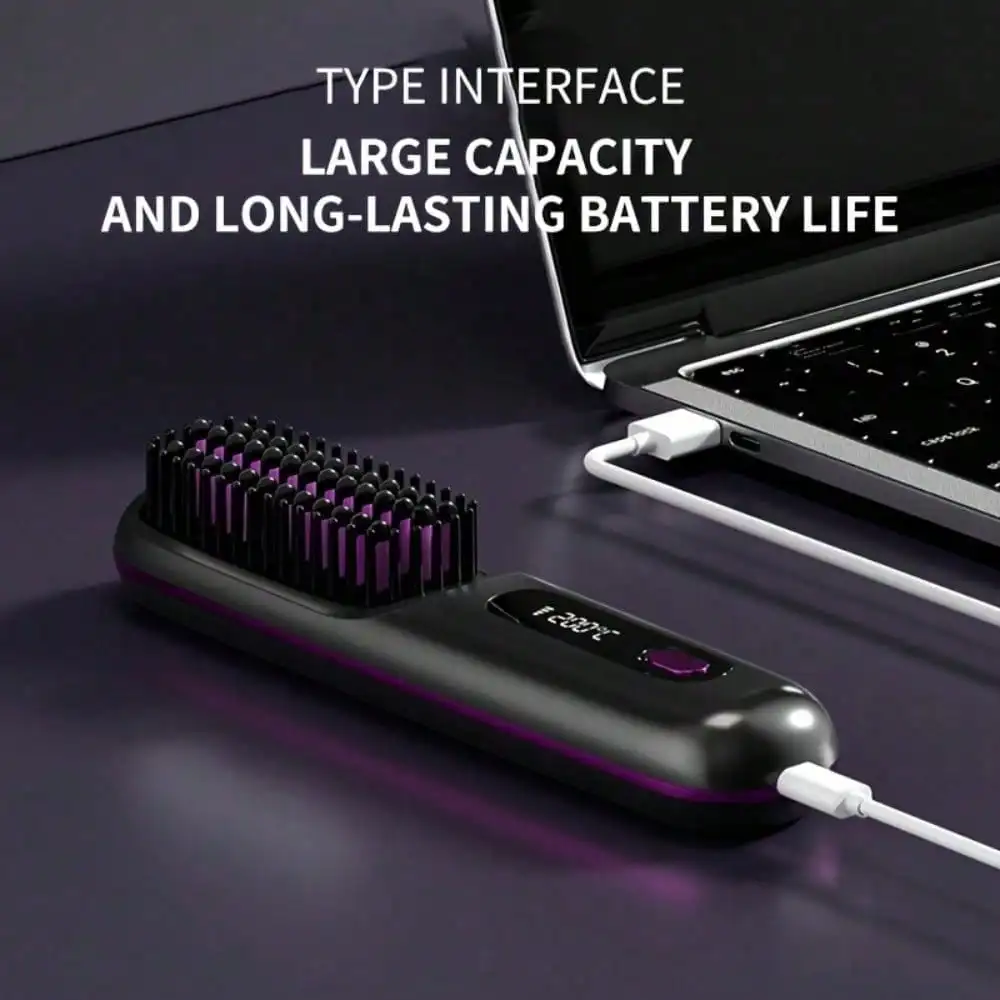 (Color Sent Randomly)Black / White Cordless Hair Straightener Brush, Rapid Heating In 60s, USB-C Charging, Lightweight & Anti-Scald, 3 Temp Settings For All Hair Types, Fast Heating & Type-C Port, Lightweight Straightener Brush For Women
