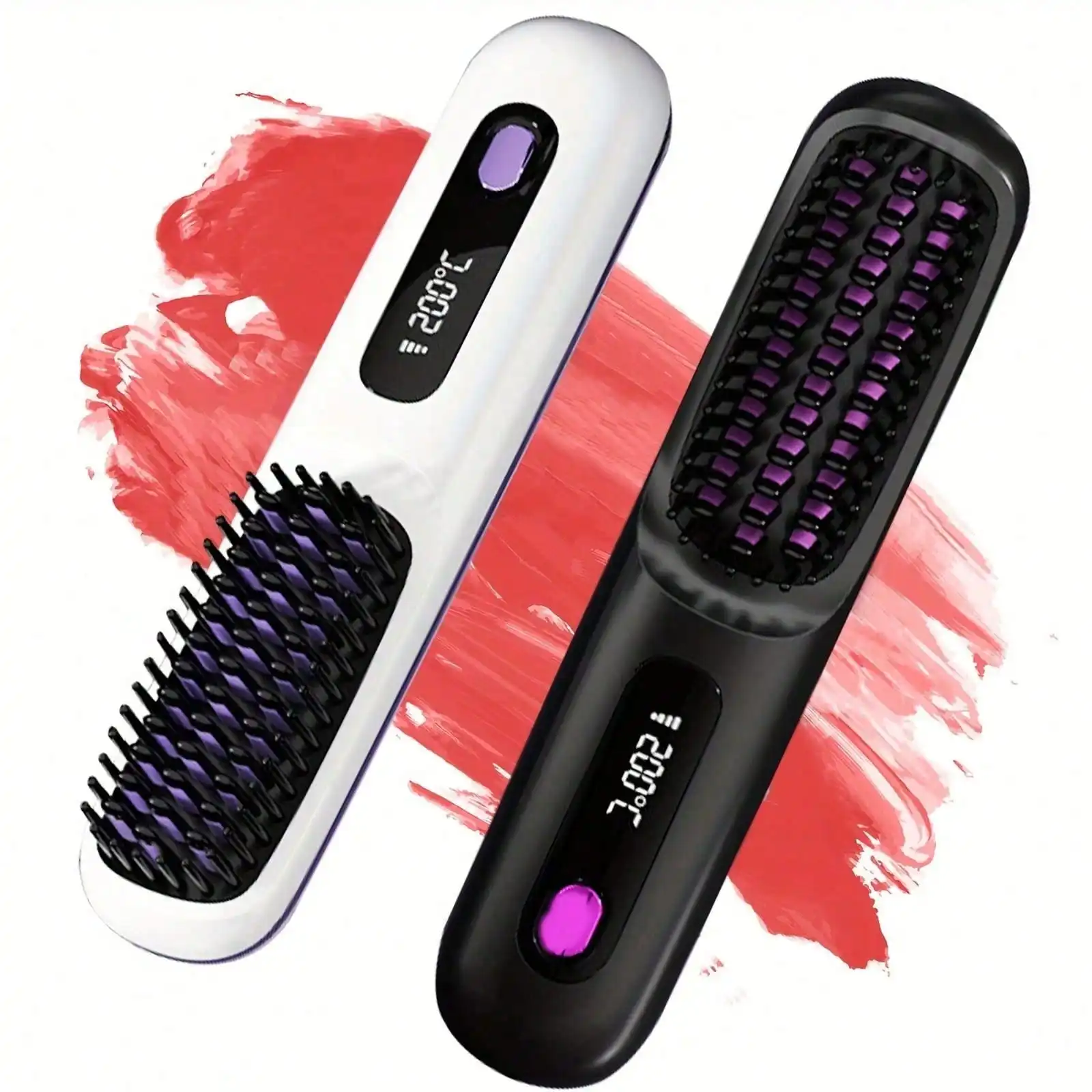 (Color Sent Randomly)Black / White Cordless Hair Straightener Brush, Rapid Heating In 60s, USB-C Charging, Lightweight & Anti-Scald, 3 Temp Settings For All Hair Types, Fast Heating & Type-C Port, Lightweight Straightener Brush For Women