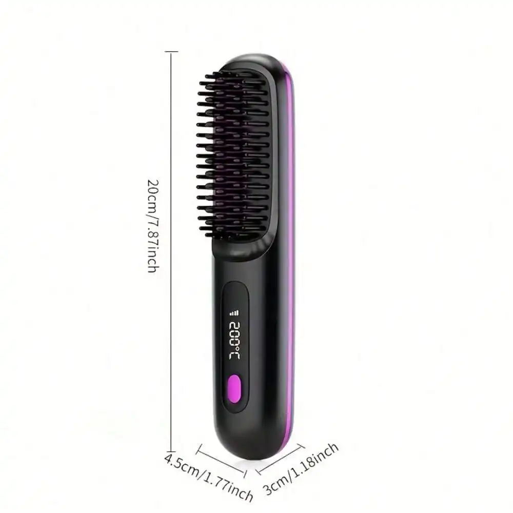 (Color Sent Randomly)Black / White Cordless Hair Straightener Brush, Rapid Heating In 60s, USB-C Charging, Lightweight & Anti-Scald, 3 Temp Settings For All Hair Types, Fast Heating & Type-C Port, Lightweight Straightener Brush For Women