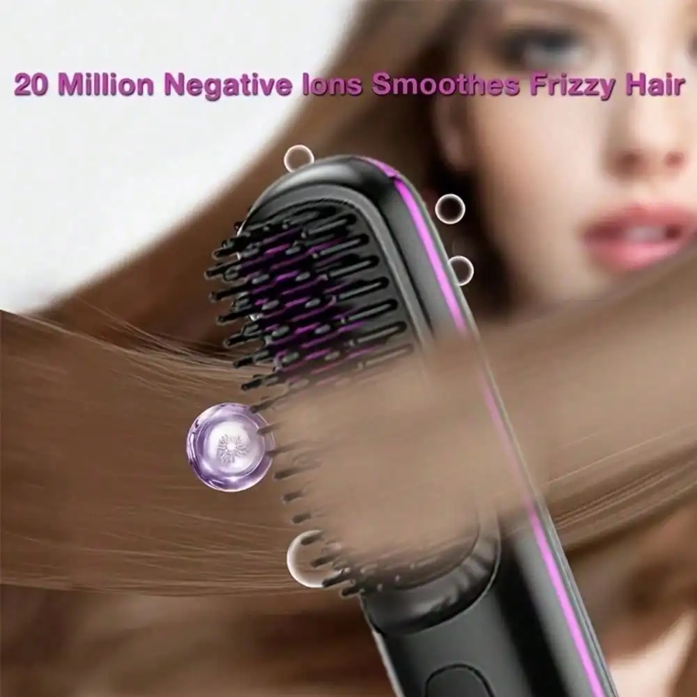 (Color Sent Randomly)Black / White Cordless Hair Straightener Brush, Rapid Heating In 60s, USB-C Charging, Lightweight & Anti-Scald, 3 Temp Settings For All Hair Types, Fast Heating & Type-C Port, Lightweight Straightener Brush For Women