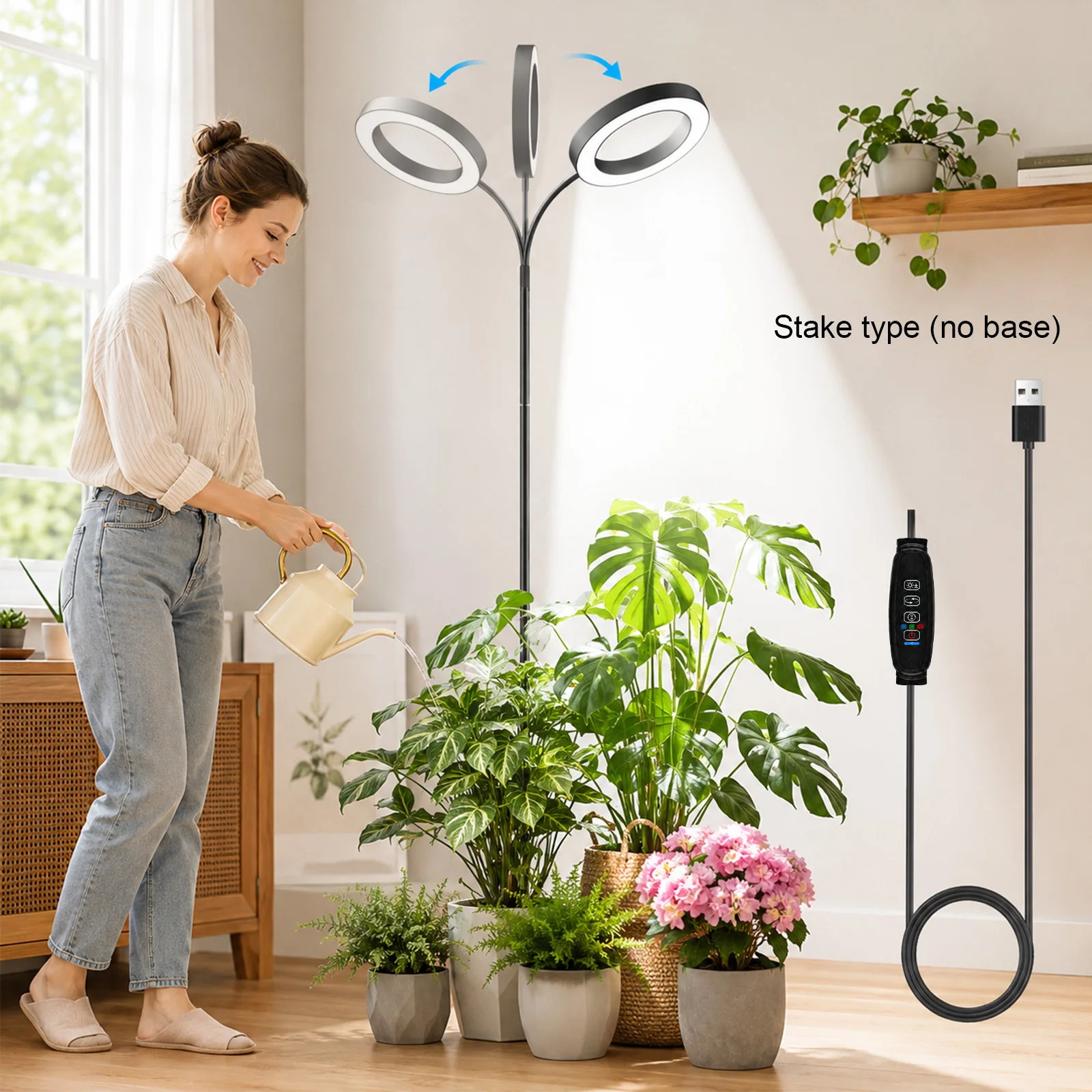 72 LEDs Full Spectrum Plant Grow Light 65 Inch Adjustable Height Automatic Timer with 3/9/12 Hours 10-Level Brightness 360 Degree Gooseneck for Indoor Plants Homes Offices