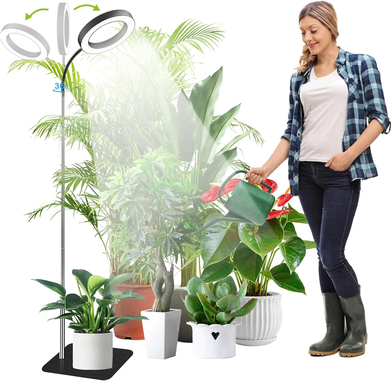 72 LEDs Full Spectrum Plant Grow Light 65 Inch Adjustable Height Automatic Timer with 3/9/12 Hours 10-Level Brightness 360 Degree Gooseneck for Indoor Plants Homes Offices