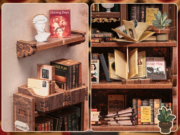 Original CUTEBEE 253pcs Book Drama Bookshop Nook Kit DIY Miniature House Dollhouse Kit for Adults and Teens Booknook Tiny House Bookshelf Decor 3D Wooden Puzzle Gifts for Family Friends Book Nook Kit DIY Miniature House Japanese Street Ramen Shop Booknook
