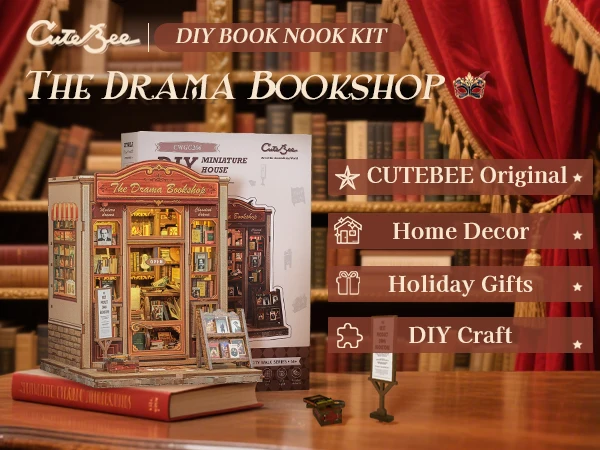Original CUTEBEE 253pcs Book Drama Bookshop Nook Kit DIY Miniature House Dollhouse Kit for Adults and Teens Booknook Tiny House Bookshelf Decor 3D Wooden Puzzle Gifts for Family Friends Book Nook Kit DIY Miniature House Japanese Street Ramen Shop Booknook