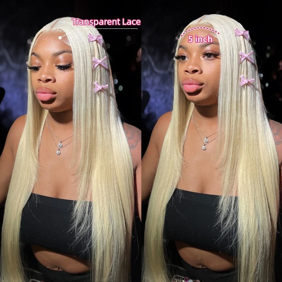 40 42 Inches 5x5 Glueless Wig Bone Straight Pull and Go Human Hair Wigs For Women 613 Blonde Color 5x5 Lace Closure Wig Ready to Wear Wig Pre Cut Lace Daily Wear