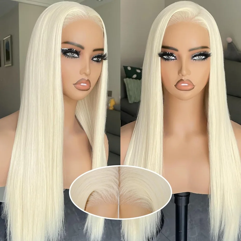 40 42 Inches 5x5 Glueless Wig Bone Straight Pull and Go Human Hair Wigs For Women 613 Blonde Color 5x5 Lace Closure Wig Ready to Wear Wig Pre Cut Lace Daily Wear