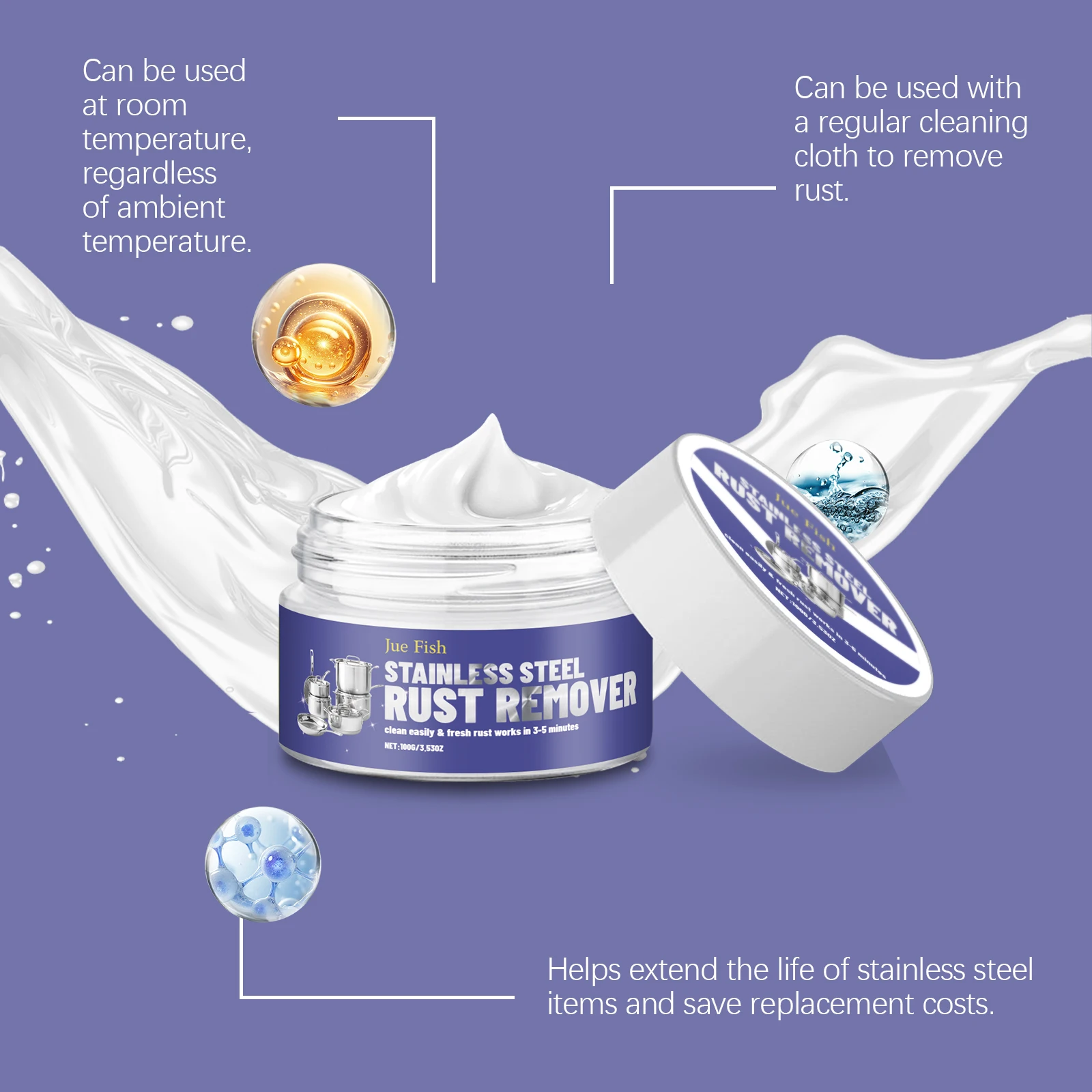100G Stainless Steel Cleaner Paste Quick Dissolve Stubborn Dirts Remove Rust Stain Easily Polishing Enhance Gloss Oven Hood Cleaning Paste
