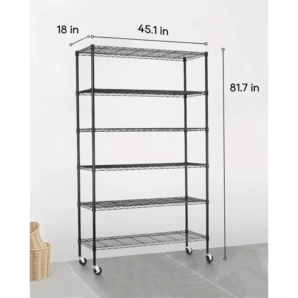 Wire Shelving Unit with Wheels Steel 6 Tier Heavy Duty Layer Rack Storage Metal Shel Garage Organizer Wire Rack Shelving Adju