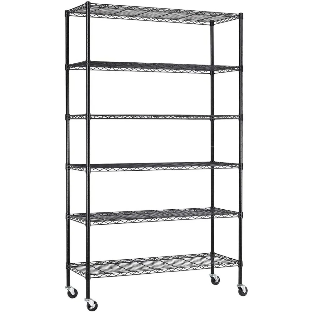 Wire Shelving Unit with Wheels Steel 6 Tier Heavy Duty Layer Rack Storage Metal Shel Garage Organizer Wire Rack Shelving Adju