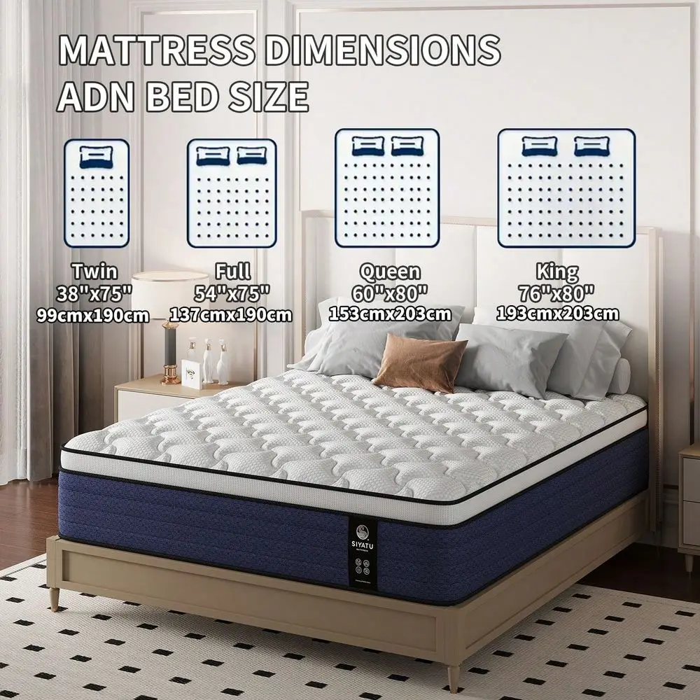 Ergonomic Medium Firm Hybrid Mattress In A Box 10 12 14 Inch Thick, Twin, Full, Queen, King Sizes Pocket Springs Memory Foam Fo
