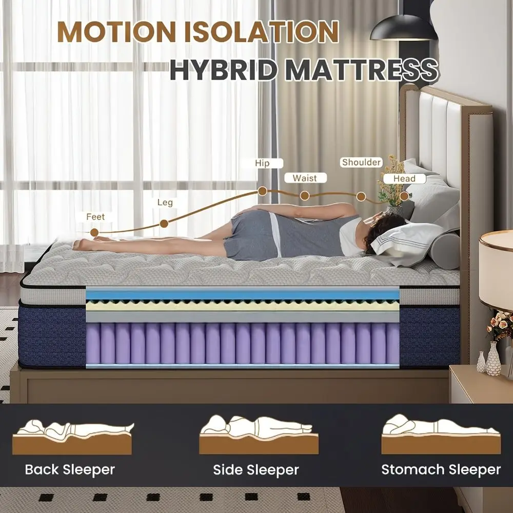 Ergonomic Medium Firm Hybrid Mattress In A Box 10 12 14 Inch Thick, Twin, Full, Queen, King Sizes Pocket Springs Memory Foam Fo