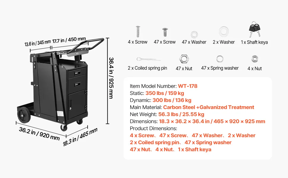 SucceBuy Welding Cart 2 Drawers Welder Cart Heavy Duty Welding Workbench Table with 360° Swivel Wheels Safety Chains Mig Welder