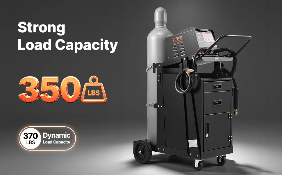 SucceBuy Welding Cart 2 Drawers Welder Cart Heavy Duty Welding Workbench Table with 360° Swivel Wheels Safety Chains Mig Welder