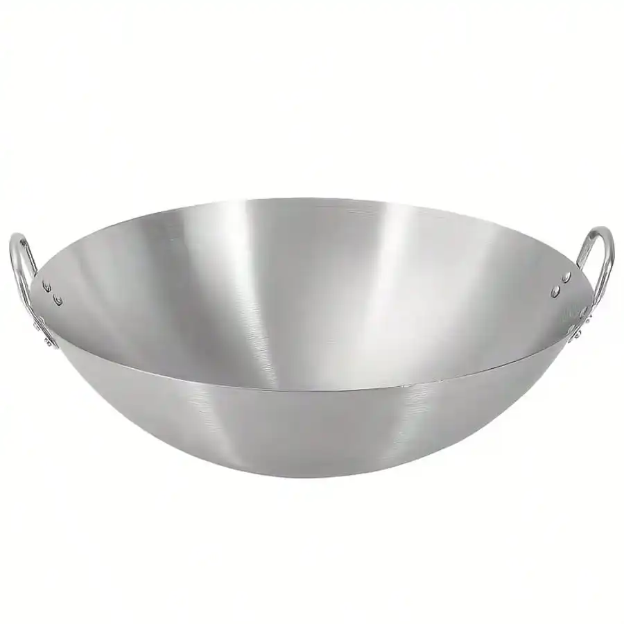 PQSQRJU 316 Stainless Steel Wok Pan And Fryer, Heavy-Duty Professional, Non-Stick Surface Even Heat Distribution, Compatible With Gas Electric Induction Stoves, Durable Construction Versatile Cooking Pot, Ergonomic Handle Design Polished End