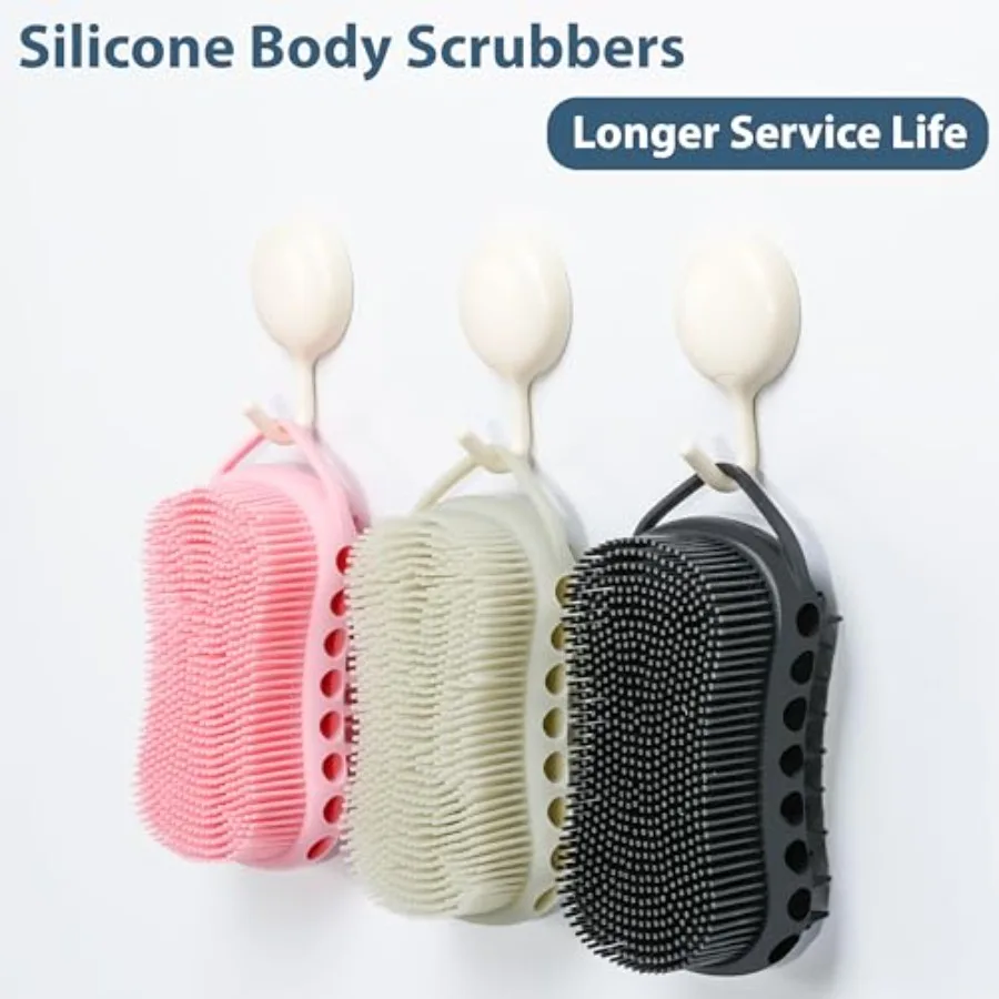 Double-Sided Exfoliating Silicone Body Scrubber, 2-in-1 Bath Scrubber, Shampoo Brush, Silicone Loofah for All Skin Types, Showe