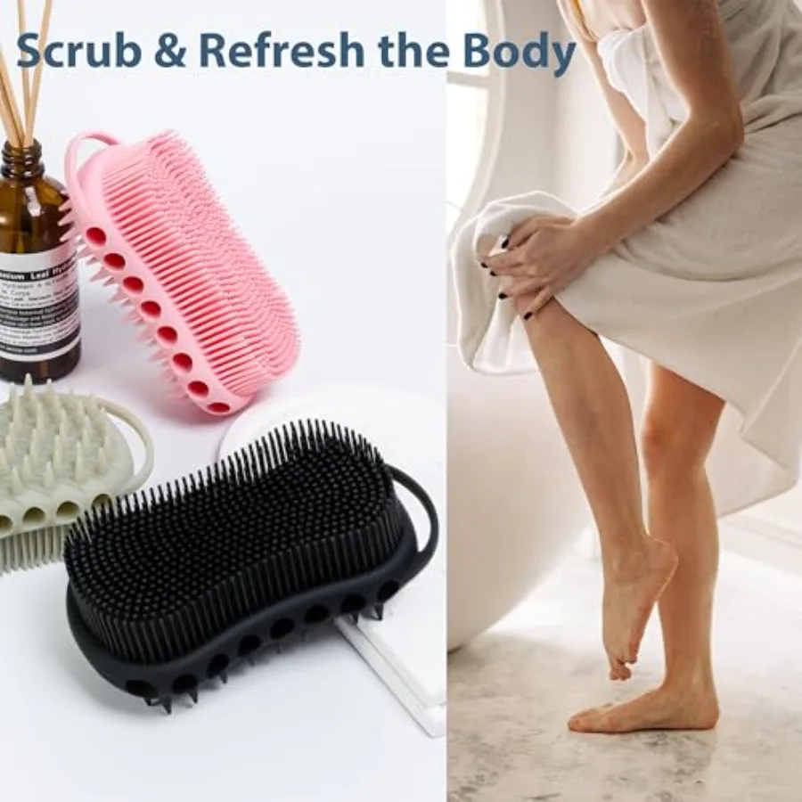 Double-Sided Exfoliating Silicone Body Scrubber, 2-in-1 Bath Scrubber, Shampoo Brush, Silicone Loofah for All Skin Types, Showe
