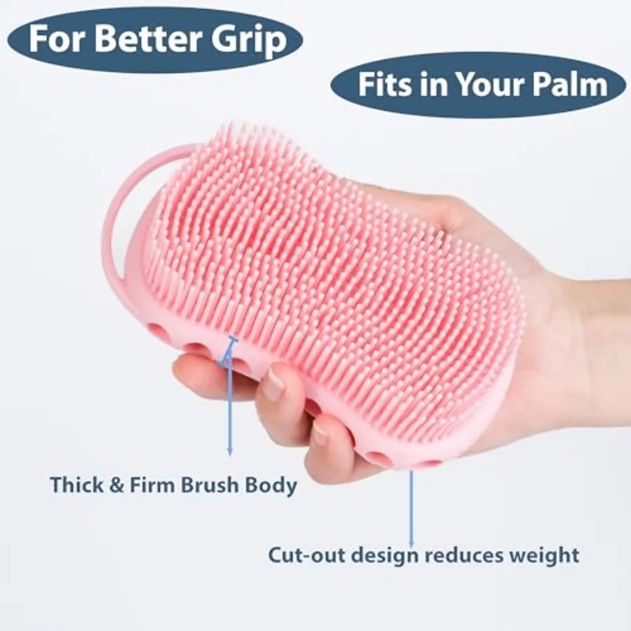 Double-Sided Exfoliating Silicone Body Scrubber, 2-in-1 Bath Scrubber, Shampoo Brush, Silicone Loofah for All Skin Types, Showe