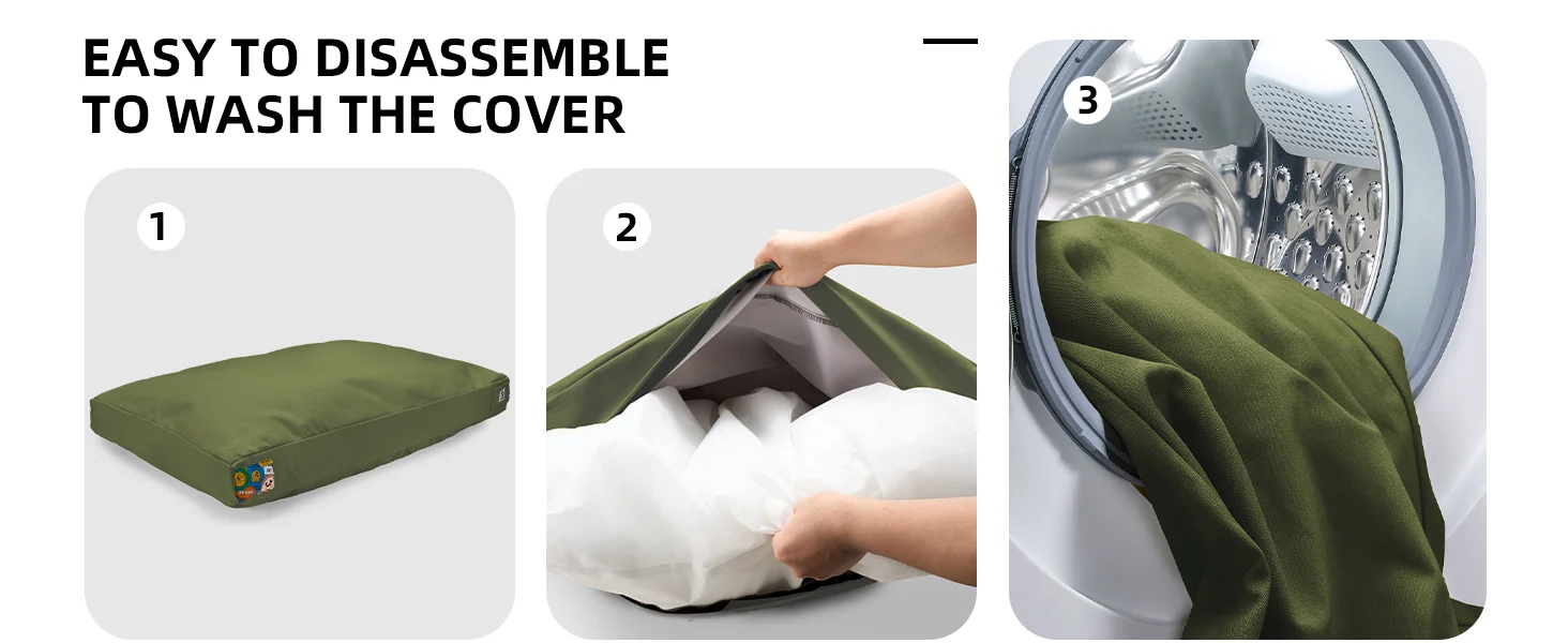 42 Inch Indestructible Canvas Outdoor Dog Bed for Extra Large Dogs, Chew Proof Waterproof Pet Bed with Machine Washable Removable Cover, Durable Indoor Patio Pet Pad for Crate, Green