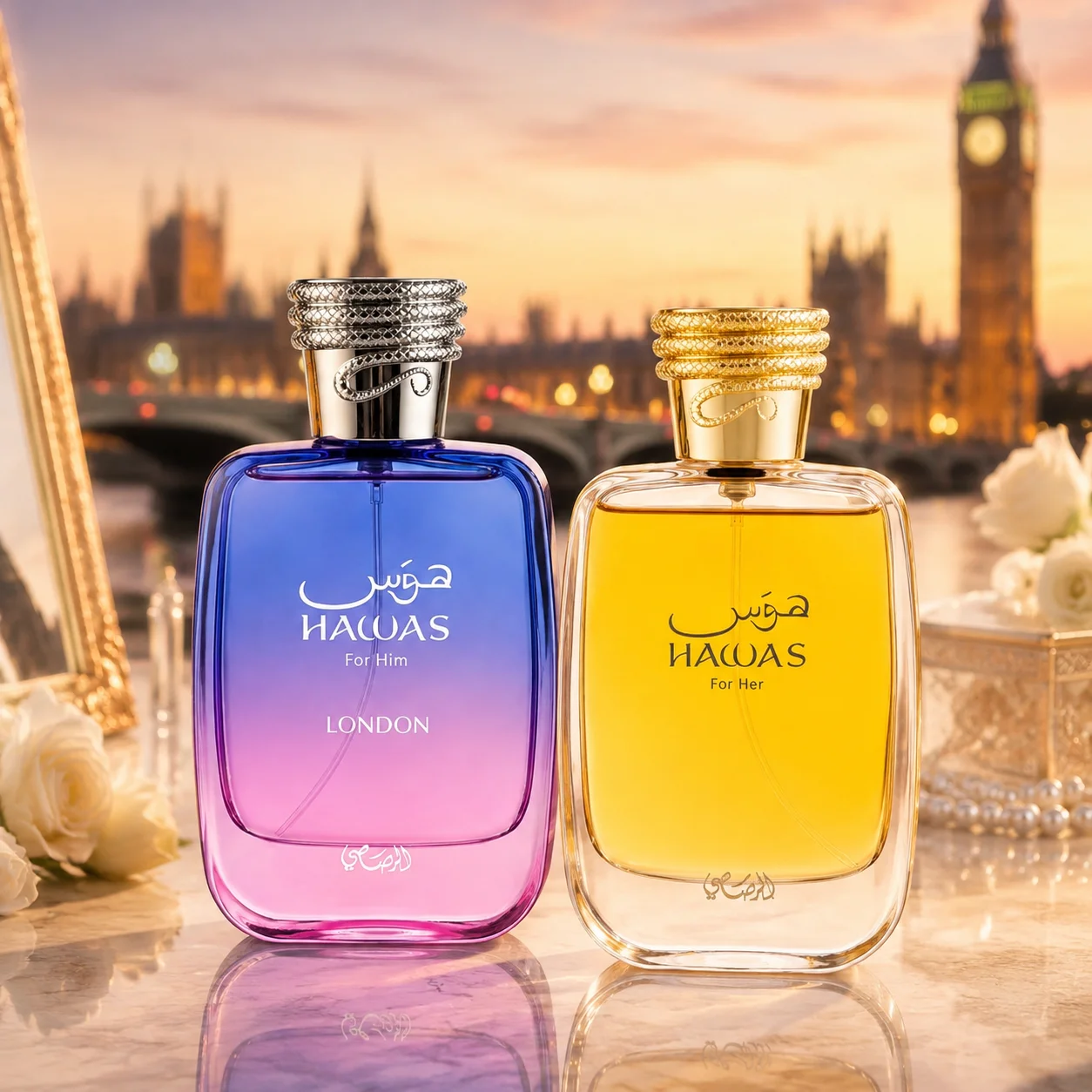 Raseel Hawas London Perfume Set For Him & For Her Eau De Parfum 100ml Each Unisex Couple Arabian Long‑Lasting Fragrance Gift Set