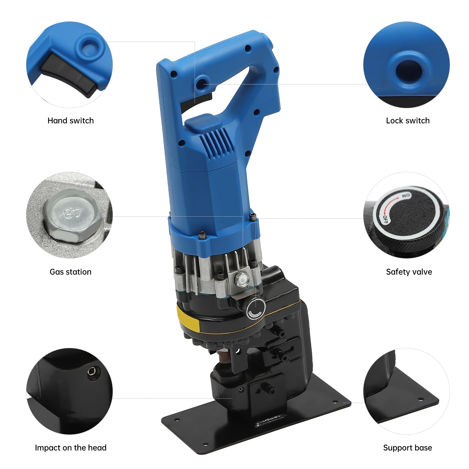 1800W Punching Machine Electric Hydraulic Metal Hole Puncher 5 Set Dies for Iron Copper Aluminum Plate Angle Steel