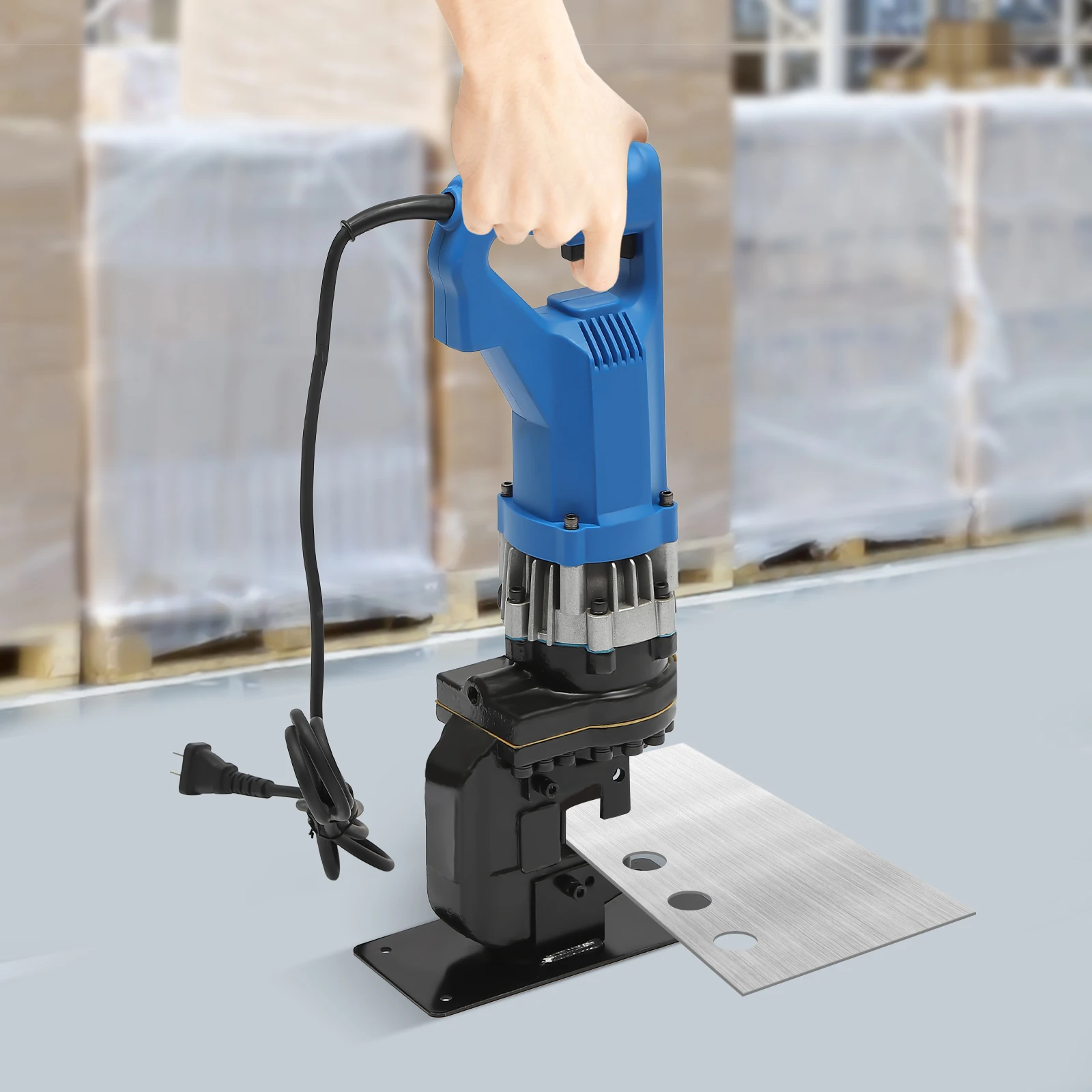 1800W Punching Machine Electric Hydraulic Metal Hole Puncher 5 Set Dies for Iron Copper Aluminum Plate Angle Steel